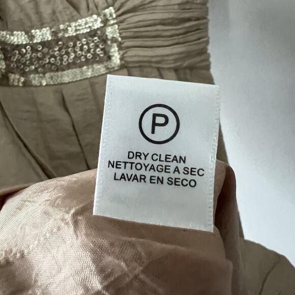 BCBG Max Azria Party Dress 6 Gold Silk Blend Metallic Sequin Waist Balloon Hem - Picture 9 of 12